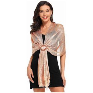 SPARKLING Salmon Metallic Dressy SHAWL Sca…